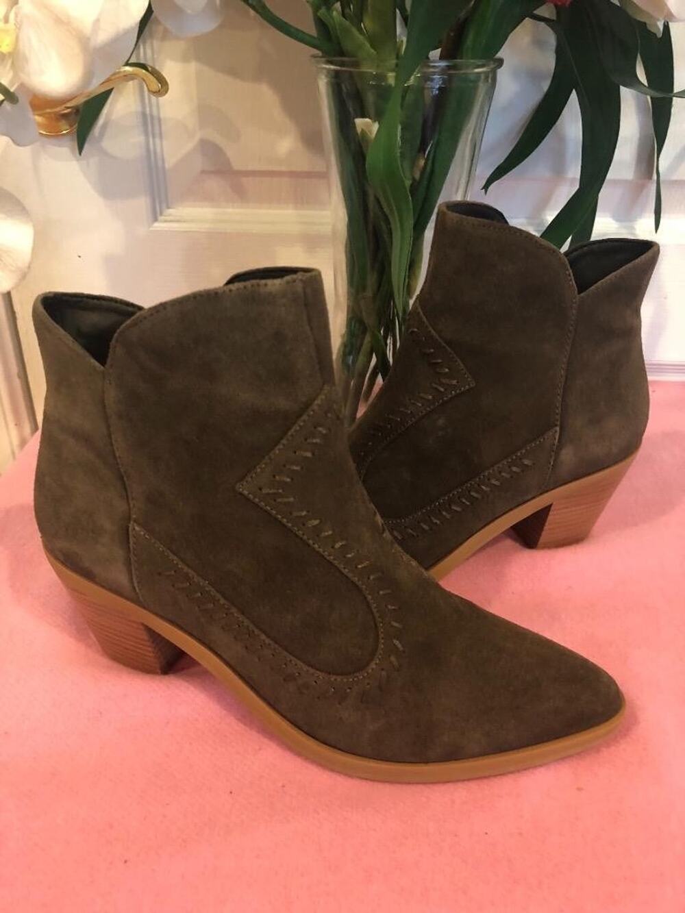 Rebecca Minkoff brown suede Lulu Leather Block-heel Booties 7.5 (bota1400